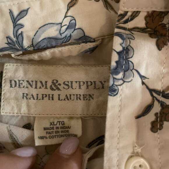 VTG Ralph Lauren Denim & Supply Tropical Button Front Shirt Men XL Blue Hawaiian - Picture 6 of 9